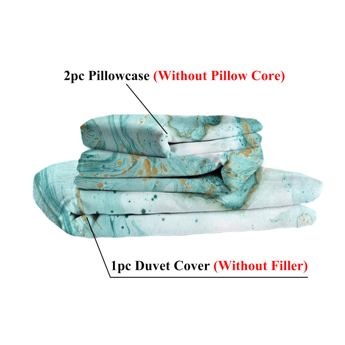 HKM-817171 Chic Marble Duvet Cover Set with Gold Glitter in Mint and Turquoise - 3-Piece Bedding Ensemble