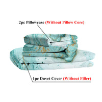 HKM-817171 Chic Marble Duvet Cover Set with Gold Glitter in Mint and Turquoise - 3-Piece Bedding Ensemble