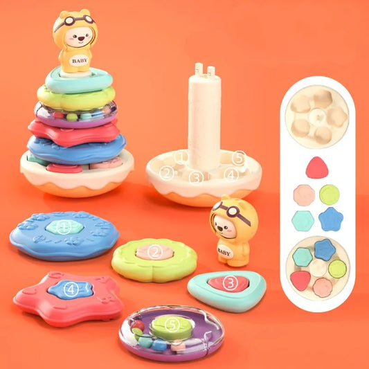 HKM-817427 Soft Silicone Stacking Tumbler Toy for Toddlers - Educational Rattle Ring Tower, Ages 18 Months+
