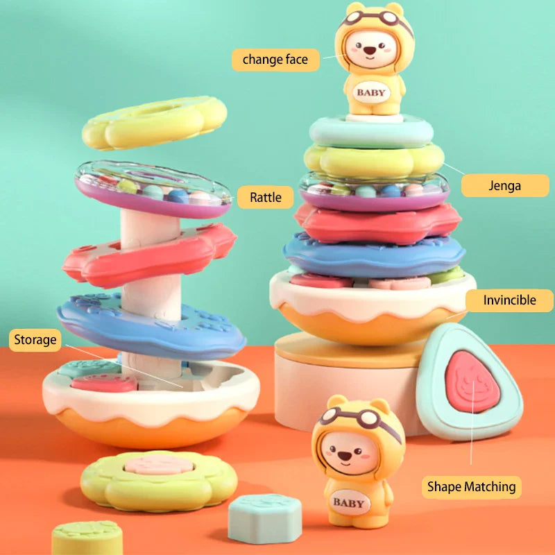 HKM-817427 Soft Silicone Stacking Tumbler Toy for Toddlers - Educational Rattle Ring Tower, Ages 18 Months+