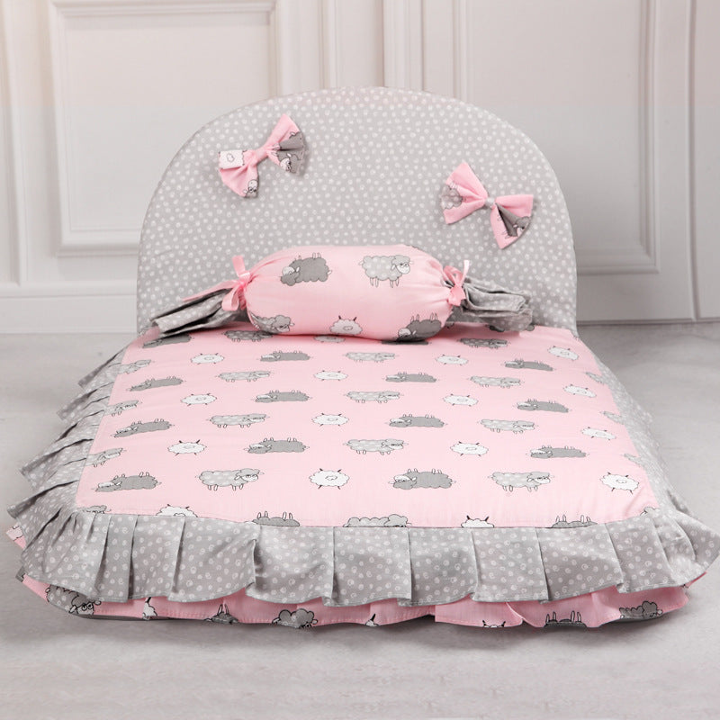 HKM-817491 Creative Cotton and Silk Dog Mat - Removable Washable Pet Nest in Pink and Blue, Sizes S and L