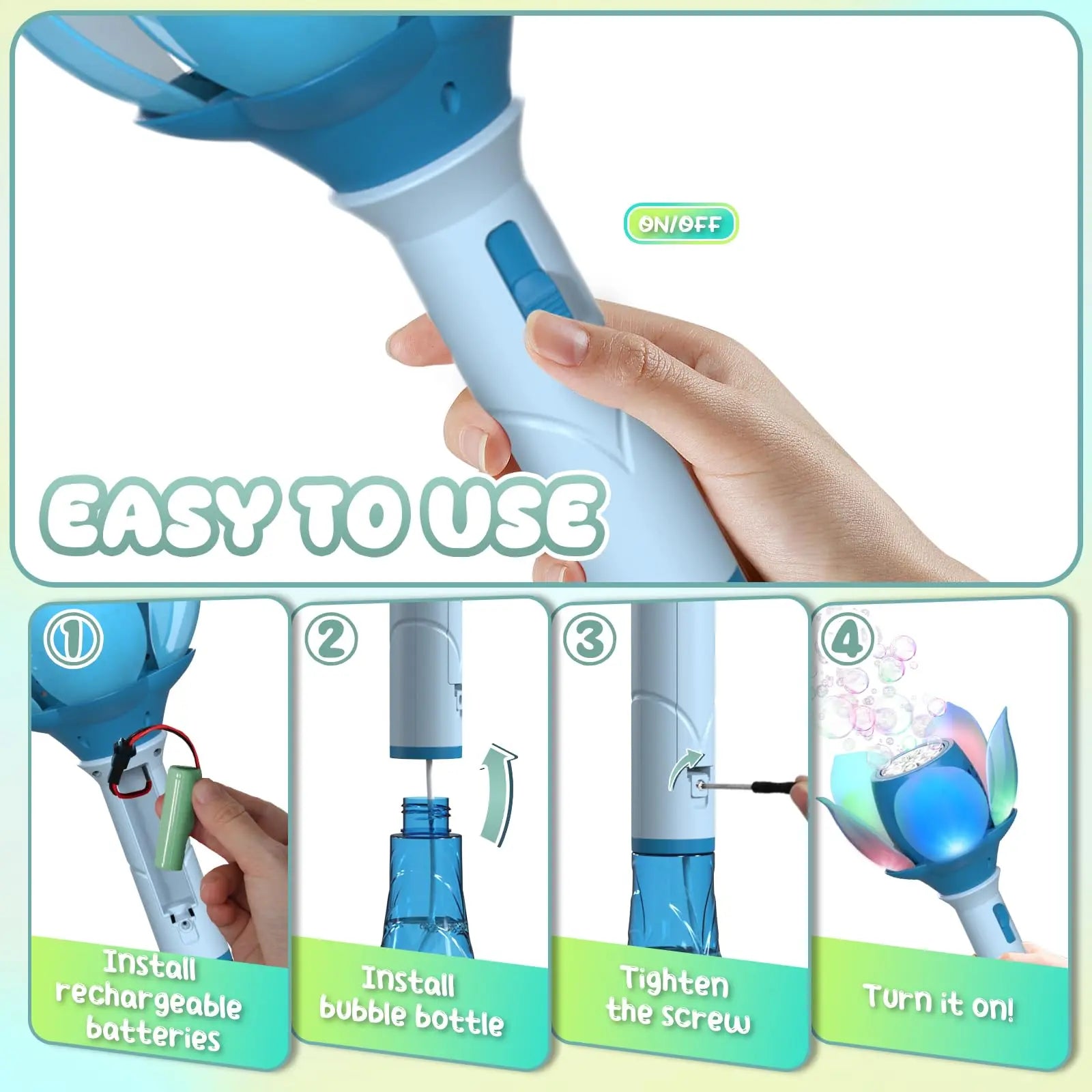 HKM-817491 Electric Bubble Wand with 10 Holes for Rich Bubbles - Fun Outdoor Toy for Ages 5 and Up