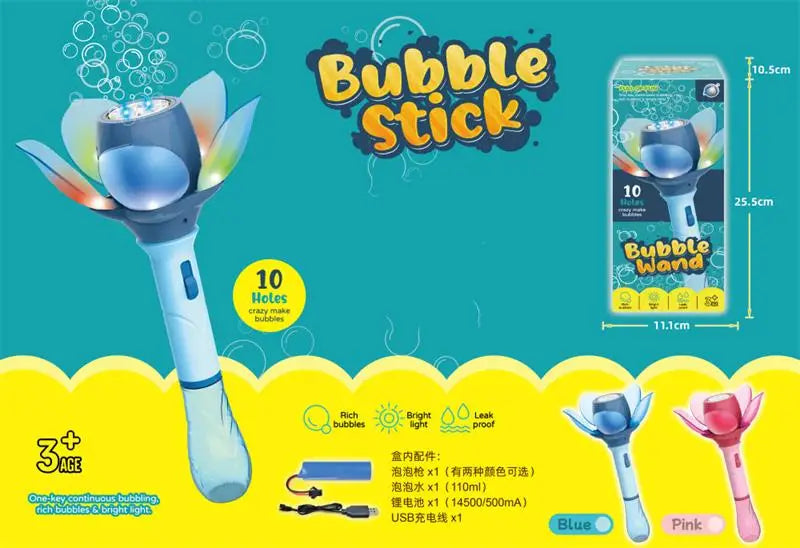 HKM-817491 Electric Bubble Wand with 10 Holes for Rich Bubbles - Fun Outdoor Toy for Ages 5 and Up