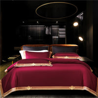 HKM-817619 Luxury Light Wine Red Cotton Bedding Set - Nordic Design, Reactive Dyeing, 1.5 Bed Size