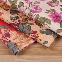 HKM-817683 Beige Base Polyester Printed Fabric with Large Flower and Rattan Leaf Design, 150cm Width, 1x1.5M Length