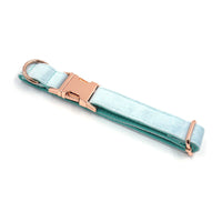 HKM-818195 Sapphire Velvet Pet Collar with Rose Gold Accents – Durable Cloth, Multiple Sizes Available