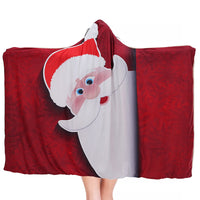 HKM-818323 3D Christmas Digital Printed Plush Blanket with Hat - Soft White Shu Cotton Velvet and Arctic Velvet