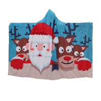 HKM-818323 3D Christmas Digital Printed Plush Blanket with Hat - Soft White Shu Cotton Velvet and Arctic Velvet