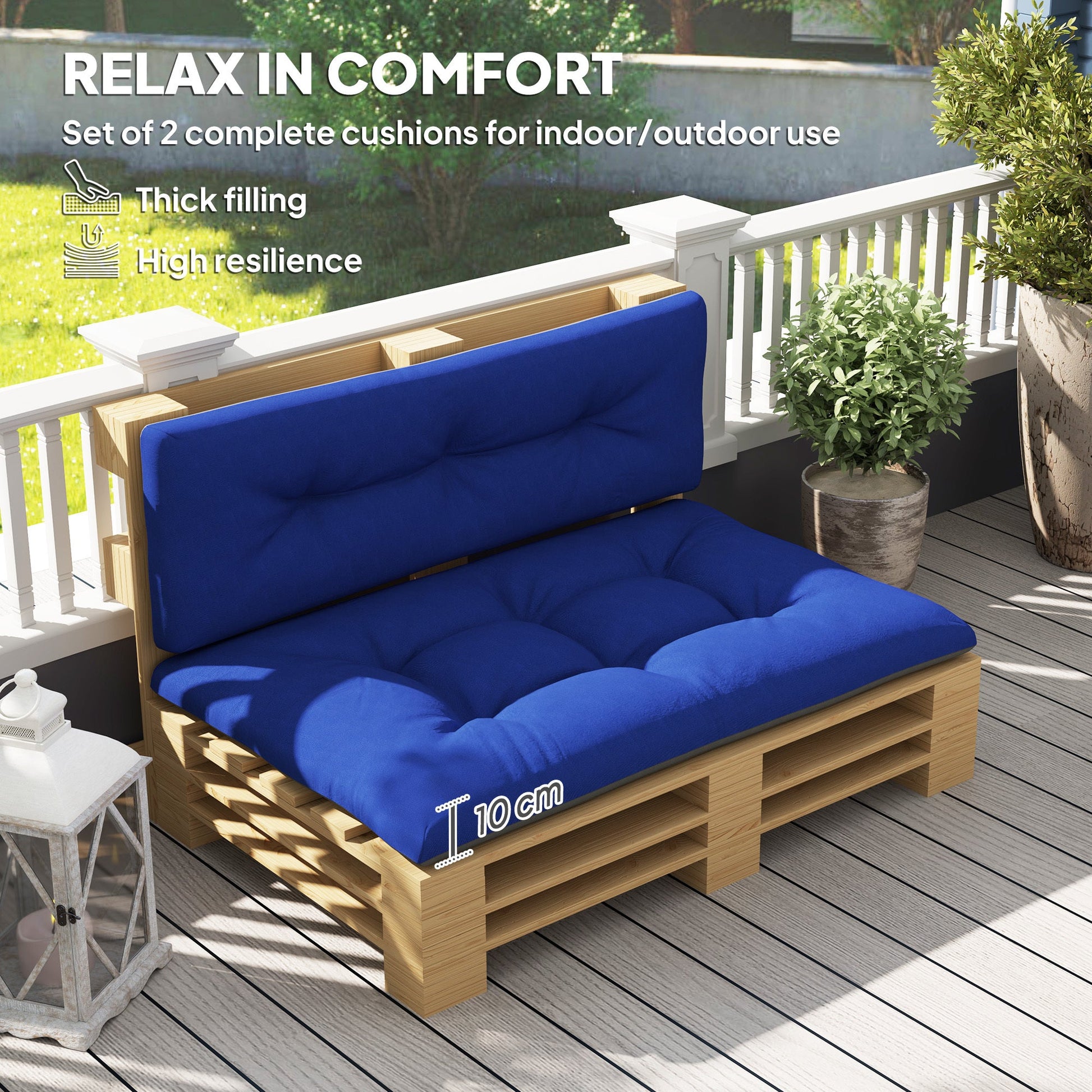 HKM-818387 Navy Blue 2-Seater Outdoor Replacement Cushions Set - Tufted Design for Garden and Patio
