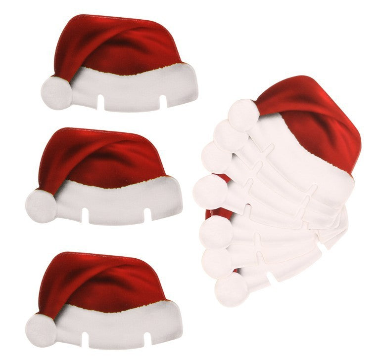 HKM-818451 Santa Hat Wine Glass Covers - 10 Pcs Non-Woven Fabric Christmas Decor for Parties