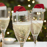 HKM-818451 Santa Hat Wine Glass Covers - 10 Pcs Non-Woven Fabric Christmas Decor for Parties