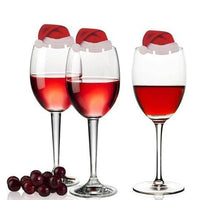 HKM-818451 Santa Hat Wine Glass Covers - 10 Pcs Non-Woven Fabric Christmas Decor for Parties