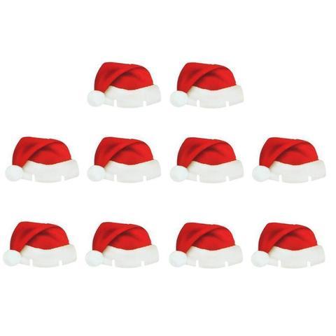 HKM-818451 Santa Hat Wine Glass Covers - 10 Pcs Non-Woven Fabric Christmas Decor for Parties