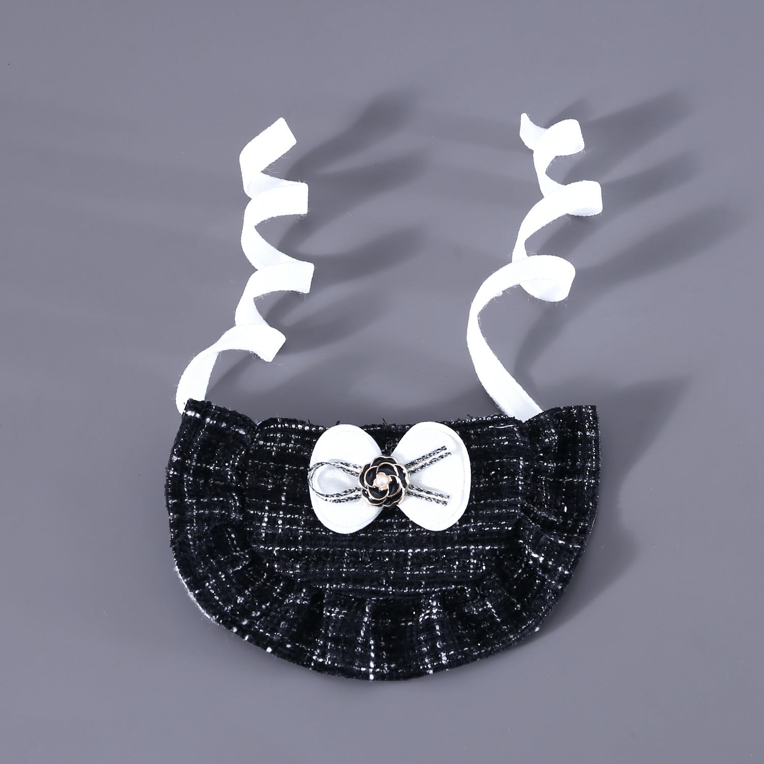 HKM-818515 Flower Beret Hat and Bow Lace Bib Set in Pink and Black