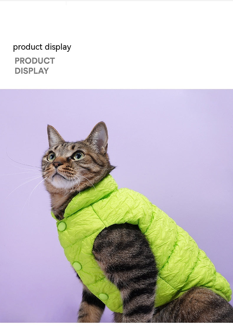 HKM-818579 Fluorescent Green Winter Vest for Cats and Dogs with Scarf - Anti-Lint Polyester Fiber Apparel