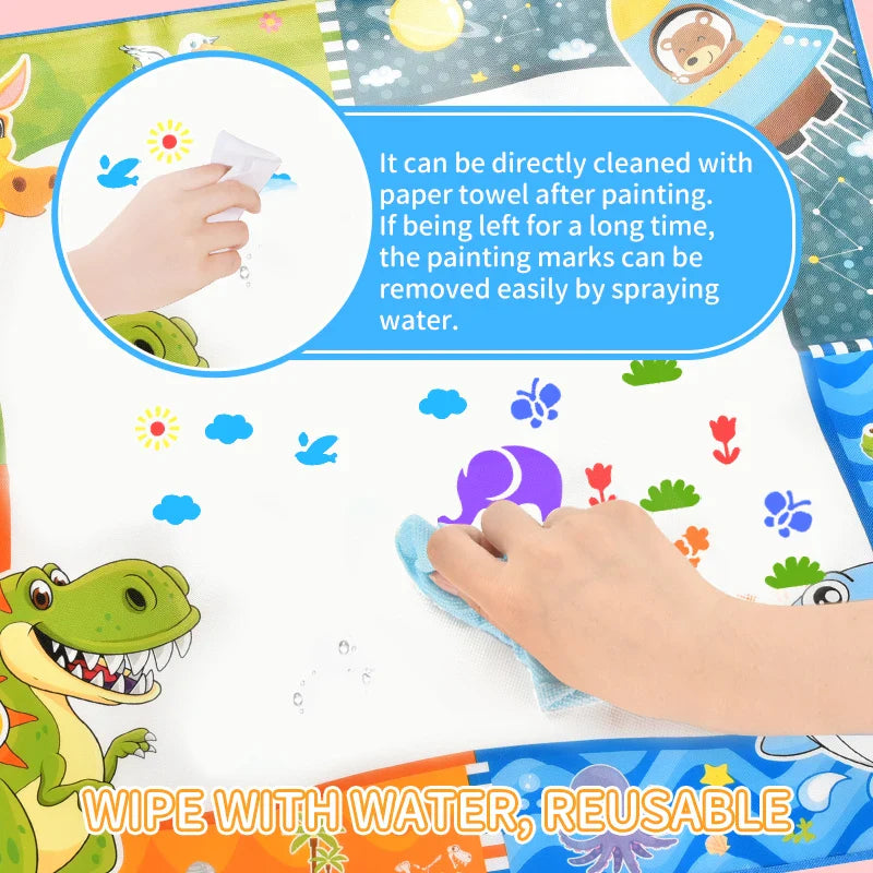 HKM-818579 Magic Aqua Doodle Water Drawing Mat for Kids - Two-in-One Educational Spray Painting Blanket