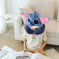 HKM-818835 U-shaped Cartoon Alien Plush Hooded Neck Pillow for Kids and Adults