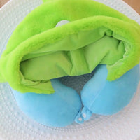HKM-818835 U-shaped Cartoon Alien Plush Hooded Neck Pillow for Kids and Adults