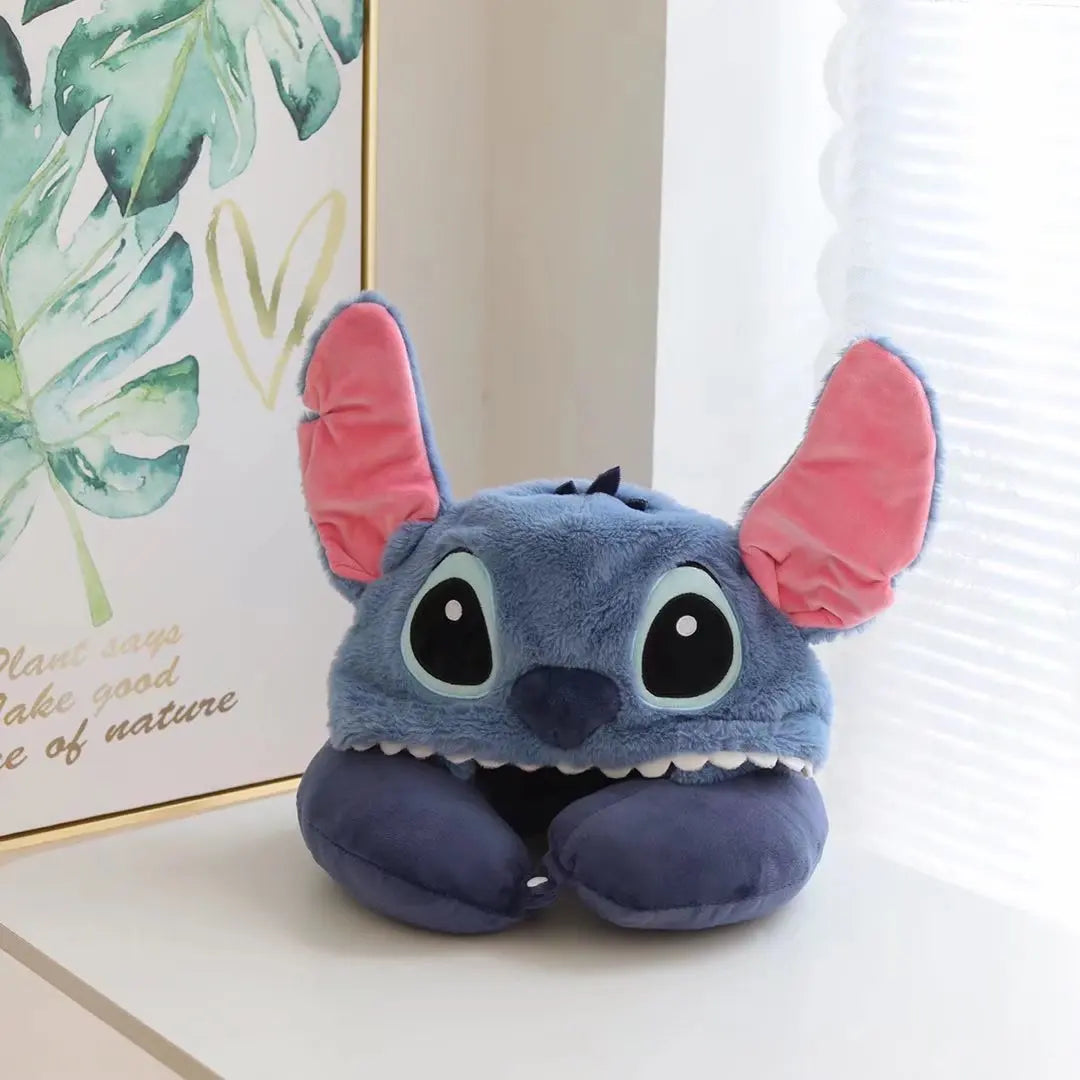 HKM-818835 U-shaped Cartoon Alien Plush Hooded Neck Pillow for Kids and Adults