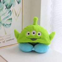 HKM-818835 U-shaped Cartoon Alien Plush Hooded Neck Pillow for Kids and Adults