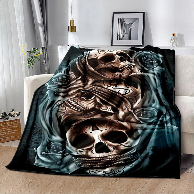 HKM-819155 Horror Skull Pattern Polyester Fiber Blanket for Travel and Home Use - Universal Design for All Seasons