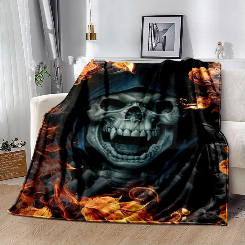 HKM-819155 Horror Skull Pattern Polyester Fiber Blanket for Travel and Home Use - Universal Design for All Seasons