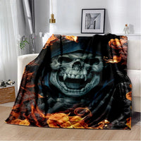 HKM-819155 Horror Skull Pattern Polyester Fiber Blanket for Travel and Home Use - Universal Design for All Seasons