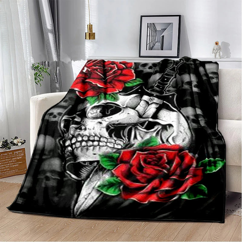 HKM-819155 Horror Skull Pattern Polyester Fiber Blanket for Travel and Home Use - Universal Design for All Seasons