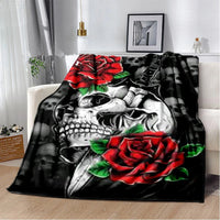 HKM-819155 Horror Skull Pattern Polyester Fiber Blanket for Travel and Home Use - Universal Design for All Seasons