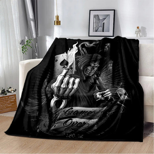 HKM-819155 Horror Skull Pattern Polyester Fiber Blanket for Travel and Home Use - Universal Design for All Seasons