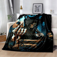 HKM-819155 Horror Skull Pattern Polyester Fiber Blanket for Travel and Home Use - Universal Design for All Seasons