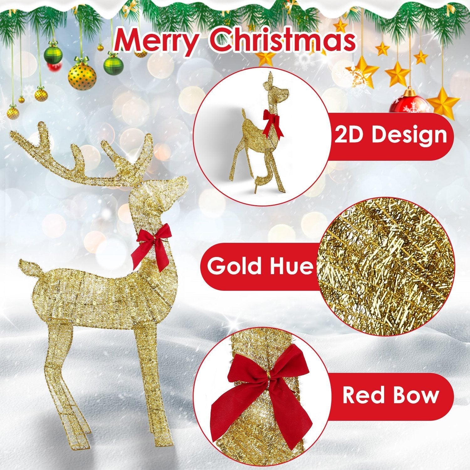 HKM-819283 Lighted 2D Christmas Reindeer Family Set - Buck, Doe & Fawn Decoration with 8 Modes for Indoor & Outdoor Use