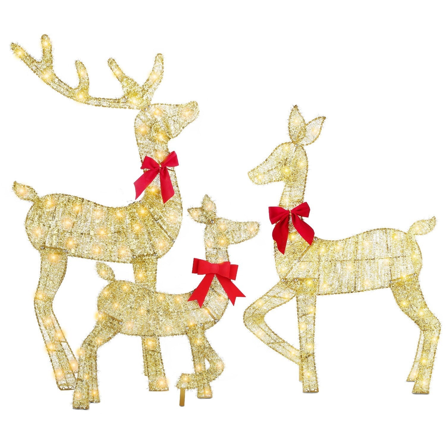 HKM-819283 Lighted 2D Christmas Reindeer Family Set - Buck, Doe & Fawn Decoration with 8 Modes for Indoor & Outdoor Use
