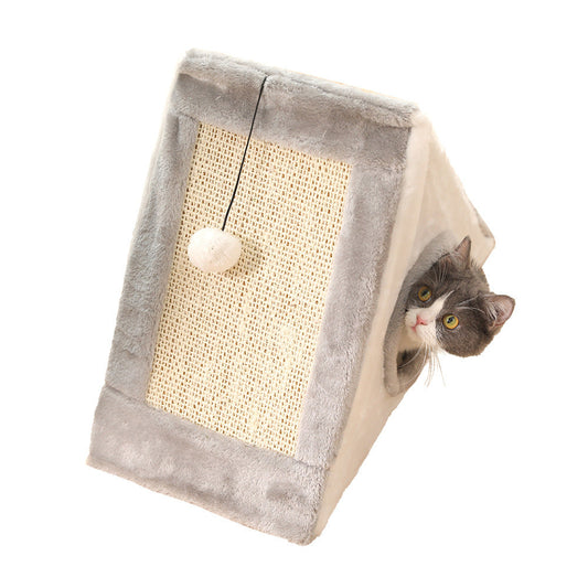 HKM-819283 Triangle Cat Claw Sisal Toy in Gray White and Light Brown Beige, Small and Large Sizes