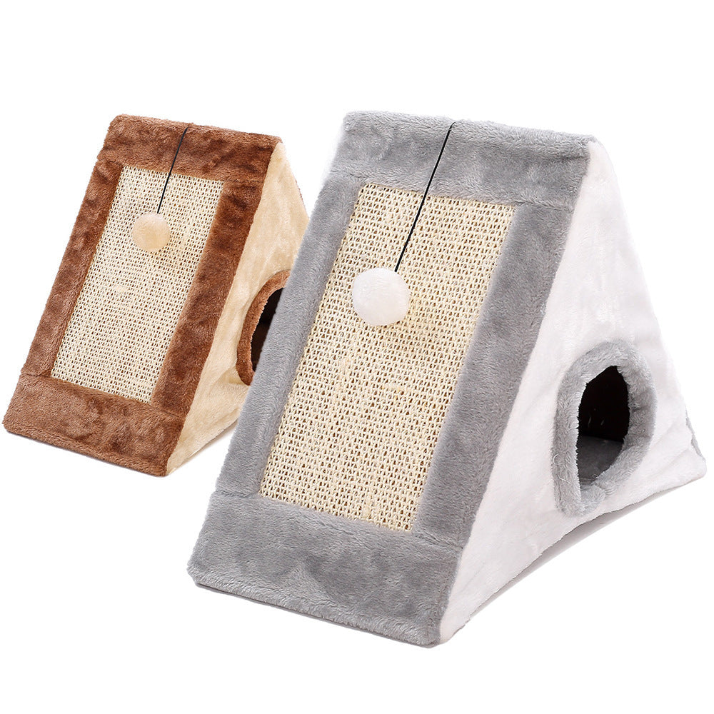 HKM-819283 Triangle Cat Claw Sisal Toy in Gray White and Light Brown Beige, Small and Large Sizes