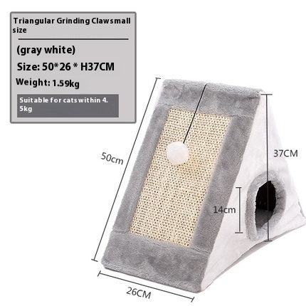 HKM-819283 Triangle Cat Claw Sisal Toy in Gray White and Light Brown Beige, Small and Large Sizes