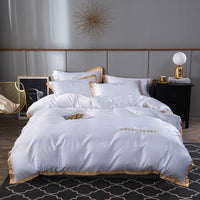 HKM-819475 Washed Silk Embroidered Bed Sheet Set - Light Luxury 4-Piece Bedding Collection