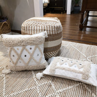 HKM-819539 Hand-Tufted Cotton Canvas Cushion Cover with Tassels and Sequins