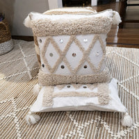 HKM-819539 Hand-Tufted Cotton Canvas Cushion Cover with Tassels and Sequins