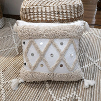HKM-819539 Hand-Tufted Cotton Canvas Cushion Cover with Tassels and Sequins