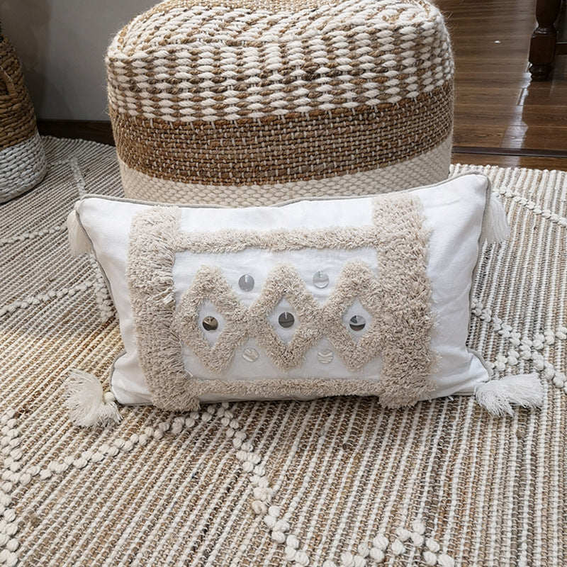 HKM-819539 Hand-Tufted Cotton Canvas Cushion Cover with Tassels and Sequins
