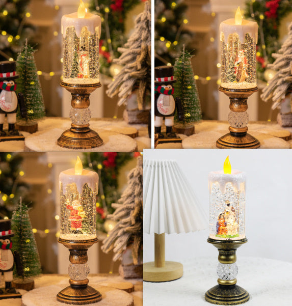 HKM-819603 Candle Light Scene Decoration with Snowman and Panda Design - Christmas Home Accent