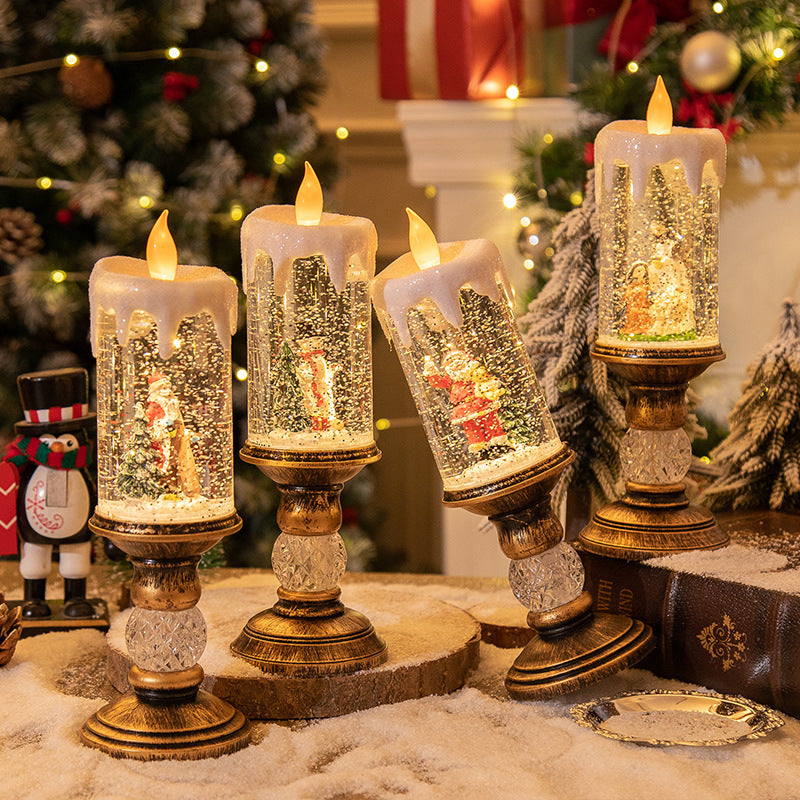 HKM-819603 Candle Light Scene Decoration with Snowman and Panda Design - Christmas Home Accent