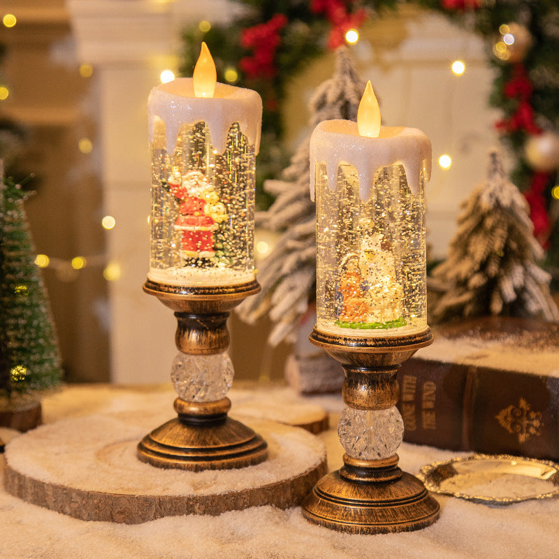 HKM-819603 Candle Light Scene Decoration with Snowman and Panda Design - Christmas Home Accent