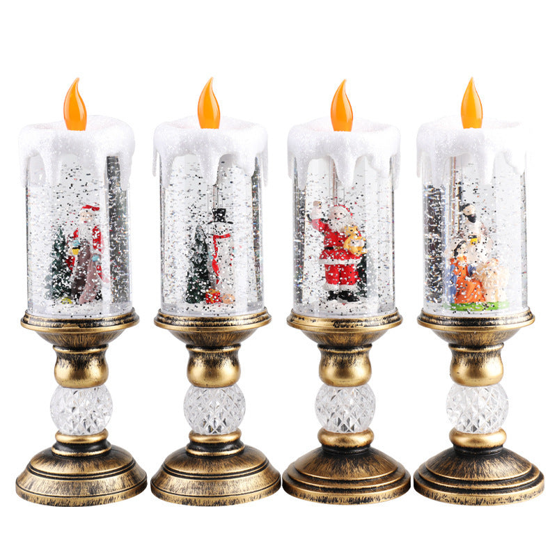 HKM-819603 Candle Light Scene Decoration with Snowman and Panda Design - Christmas Home Accent