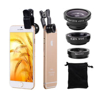HKM-819731 3-in-1 Telephoto Lens Set with Fisheye, Wide-angle, Macro Lenses and Selfie Stick - 8x/12x Magnification Options