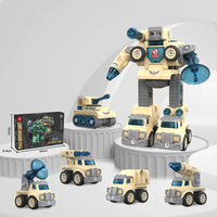 HKM-819731 5-in-1 Transformable Military Vehicle Building Blocks Toy for Kids, DIY Assembly Robot Model