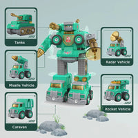 HKM-819731 5-in-1 Transformable Military Vehicle Building Blocks Toy for Kids, DIY Assembly Robot Model