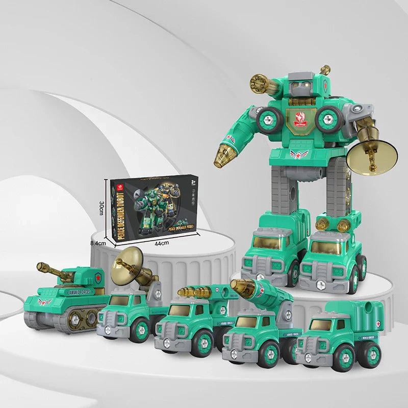 HKM-819731 5-in-1 Transformable Military Vehicle Building Blocks Toy for Kids, DIY Assembly Robot Model