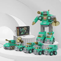 HKM-819731 5-in-1 Transformable Military Vehicle Building Blocks Toy for Kids, DIY Assembly Robot Model